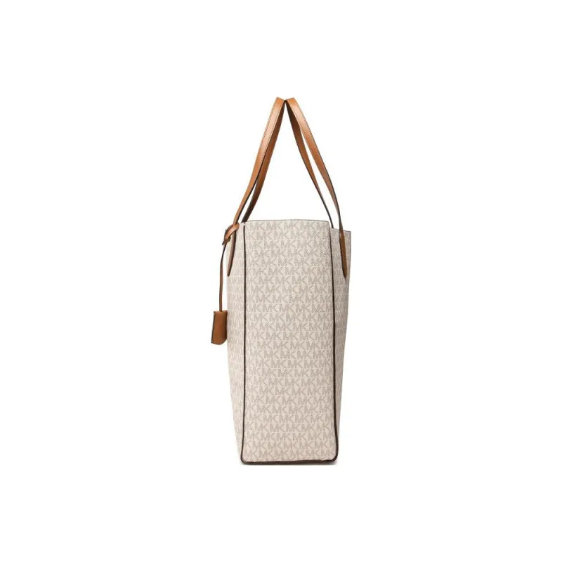 MICHAEL KORS Canvas Cotton Tote Bag, Shopping Bag, Tote Handbag Tubas Women's Vanilla White & Acorn Brown-1