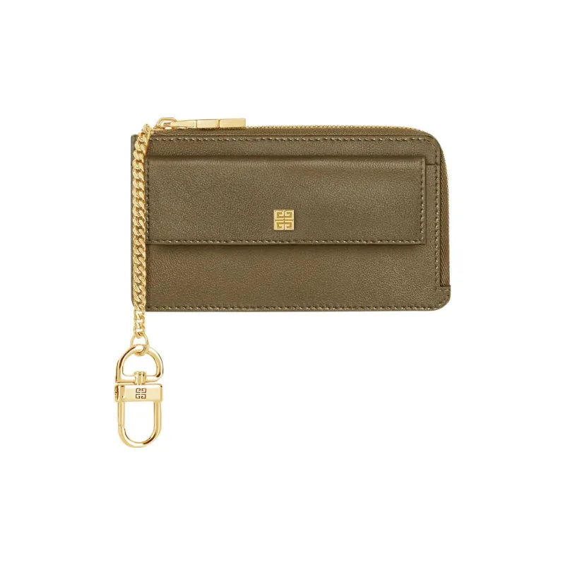 GIVENCHY 4G Grained Calfskin Card Holder Women's Dark Khaki Green-1