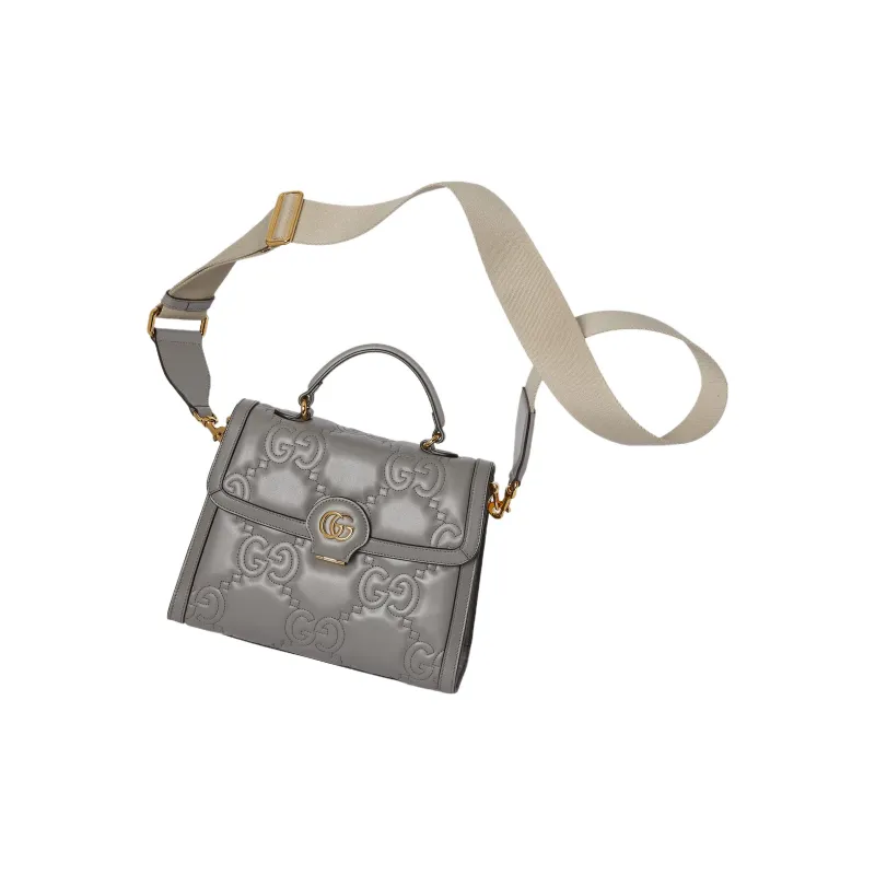 GUCCI GG Matelassé Leather Controller Wine God Bag Shoulder Bags Handbags Small Size Women's Gray-4