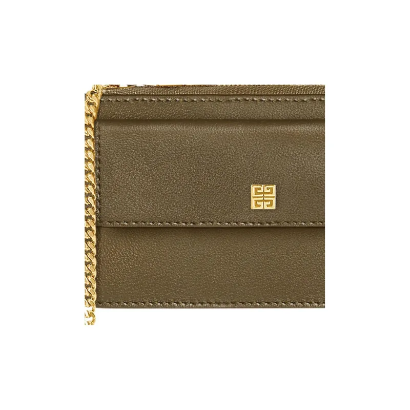 GIVENCHY 4G Grained Calfskin Card Holder Women's Dark Khaki Green-3