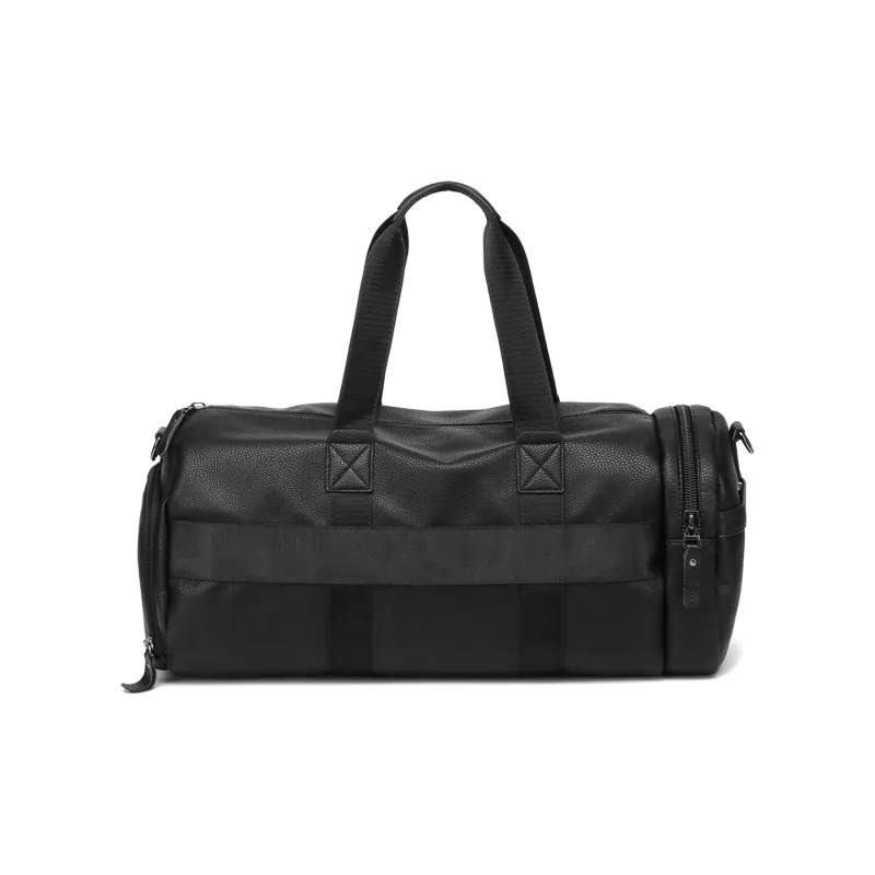 NOMK PU Swim Bag Sports Bag Luggage Bag Shoulder Bag Crossbody Handbag Large Size Unisex Black/Brown-3