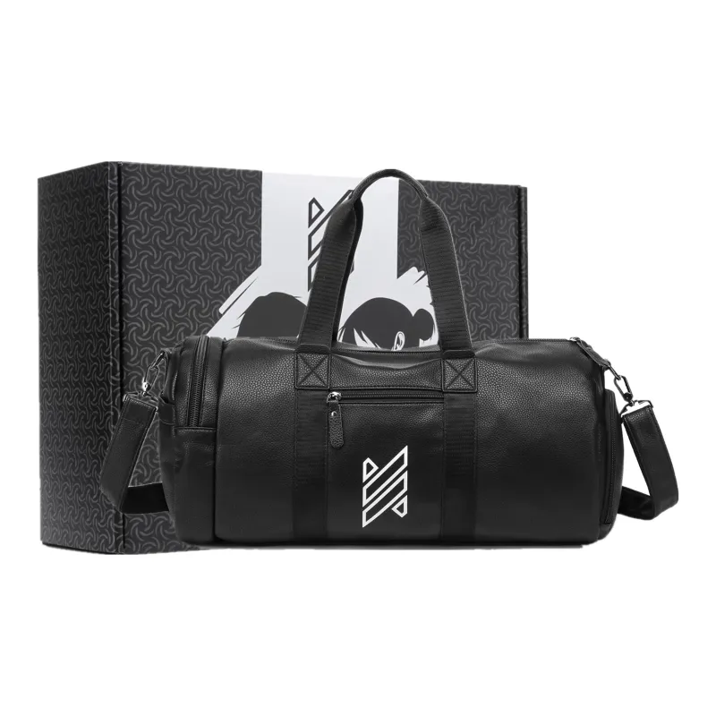 NOMK PU Swim Bag Sports Bag Luggage Bag Shoulder Bag Crossbody Handbag Large Size Unisex Black/Brown-6