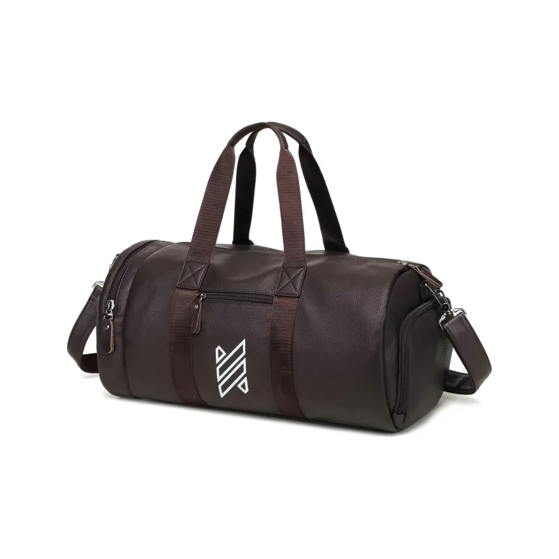 NOMK PU Swim Bag Sports Bag Luggage Bag Shoulder Bag Crossbody Handbag Large Size Unisex Black/Brown-8