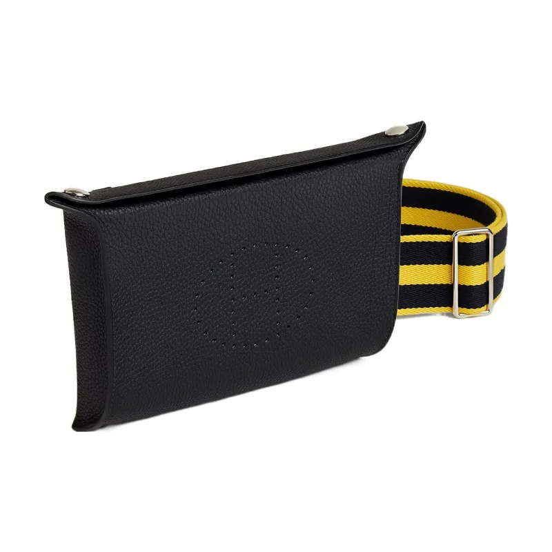 HERMES Videpoches Cow Leather With Canvas Plate Bag Fanny Pack Shoulder Bag Crossbody Bag Regular Men's Black Blue-1
