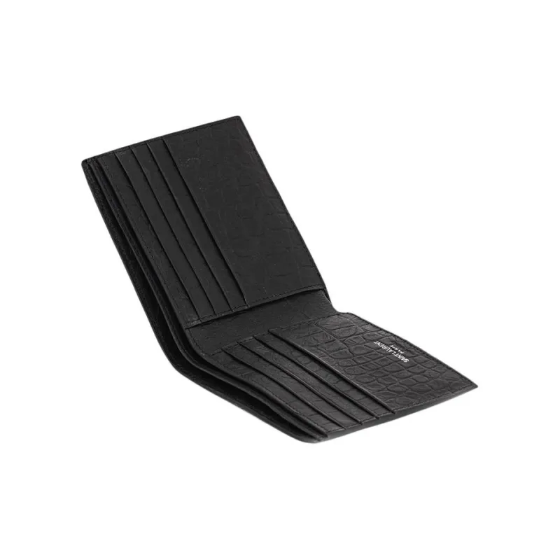 SAINT LAURENT CASSANDRE Crocodile Pattern Cow Leather 50% Off Wallet Unisex Black-5