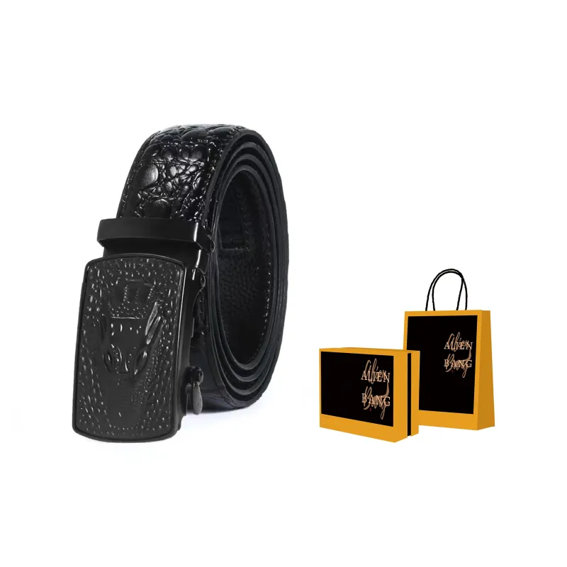 ALIEN BANG Crocodile Pattern Belt Men's Business Automatic Buckle Cow Leather Belt Men's-3