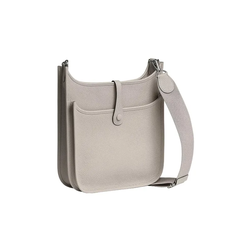 HERMES Evelyne Clemence Bullock Leather Evelyn Crossbody Bag, Shoulder Bag Women's 8L Beton Concrete Gray/Glacier White-2