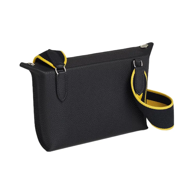 HERMES Videpoches Cow Leather With Canvas Plate Bag Fanny Pack Shoulder Bag Crossbody Bag Regular Men's Black Blue-2