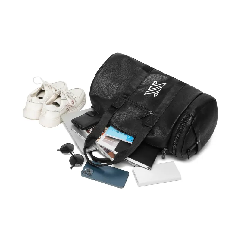 NOMK PU Swim Bag Sports Bag Luggage Bag Shoulder Bag Crossbody Handbag Large Size Unisex Black/Brown-5