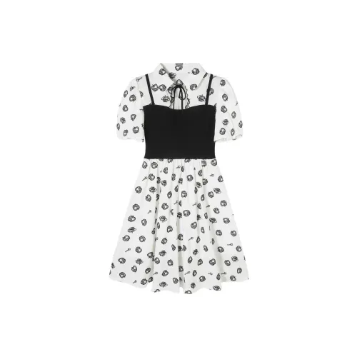 PEACEBIRD Short-Sleeved Dresses Women's White With Pattern