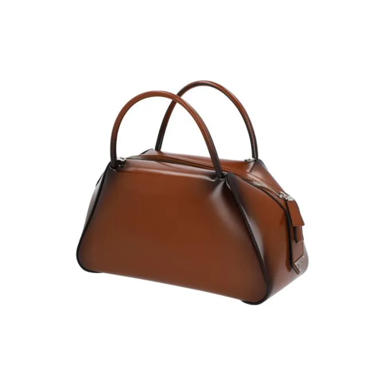 PRADA Shiny Leather Handbag Medium Size Women's Tobacco Brown-3