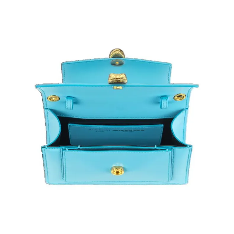 BVLGARI Calfskin Chain Bag Fanny Pack Shoulder Bag Crossbody Bag Small Size Women's Aegean Sea Topaz Blue-1