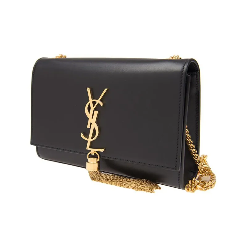 SAINT LAURENT Smooth Leather Fringe Bag, Shoulder Bag, Crossbody Bag Regular Women's Black-1