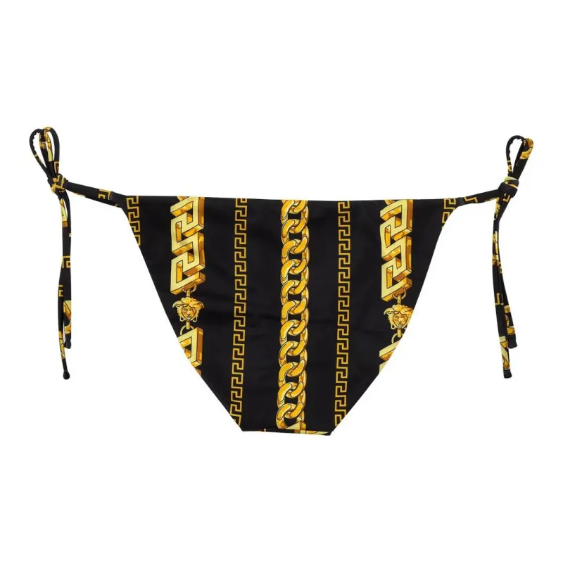 VERSACE Chain Pinstripe Bikini Bottoms 'Black/Gold'-1