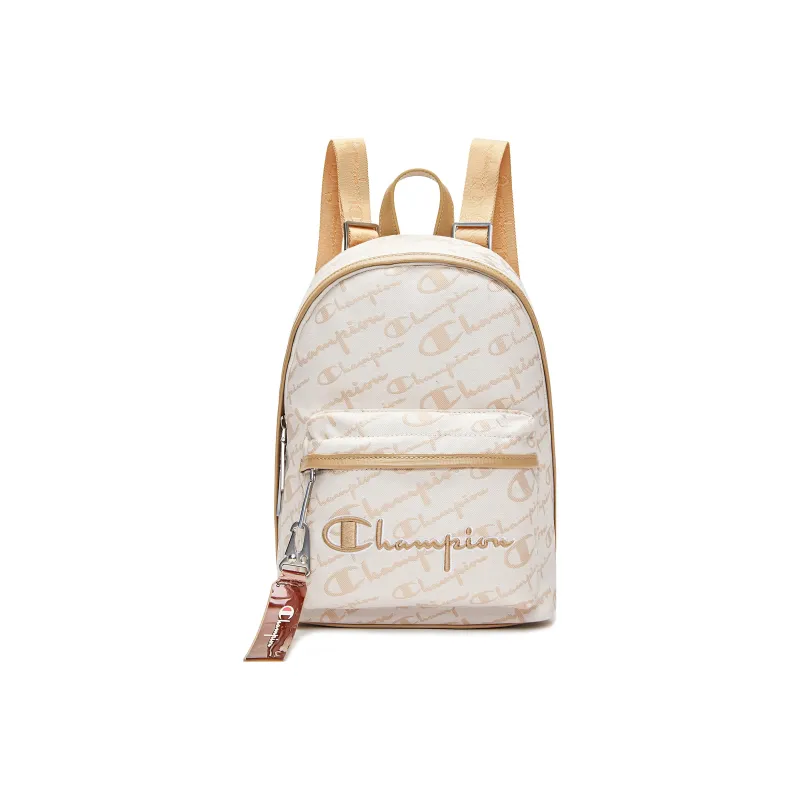 Champion Fabric Backpack Small Size Unisex Milk White/Wheat Brown-0