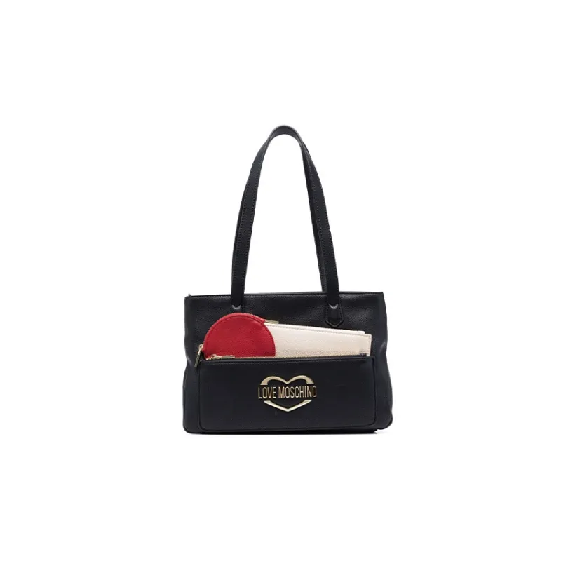 LOVE MOSCHINO Artificial Leather Handbag Shoulder Bag Medium Size Women's Black-0