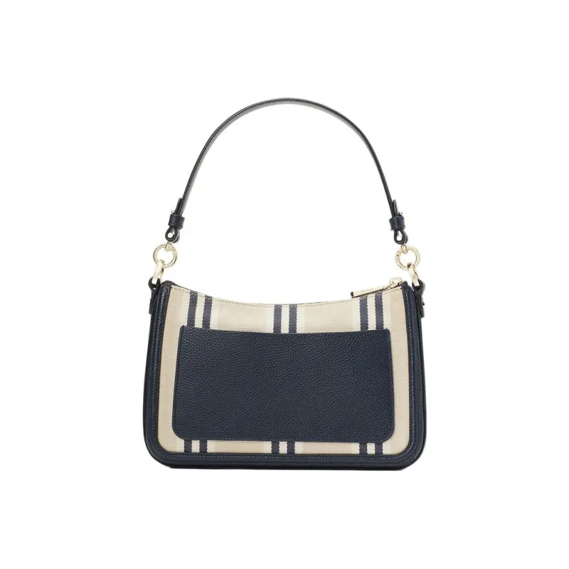Kate Spade Hudson Canvas Saddle Bag Handbag Shoulder Bag Crossbody Bag Medium Size Women's Light Brown & Black-3