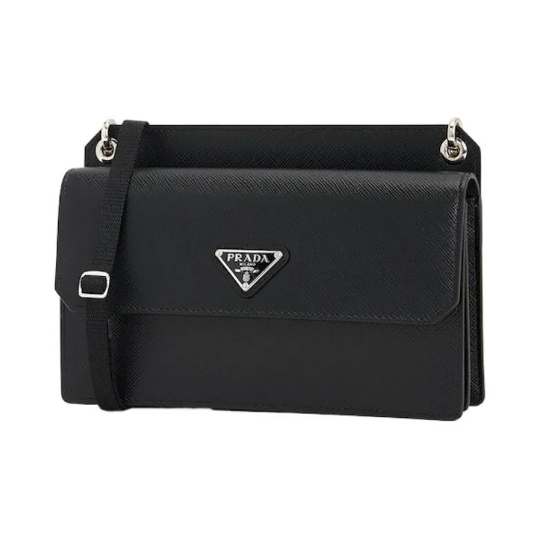 PRADA Leather Crossbody Bag, Shoulder Bag Men's Black-1