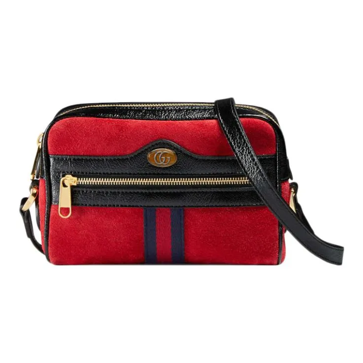 GUCCI Suede Patent Leather Binding Camera Bag Shoulder Bag Crossbody Bag Mini Women's Red/Black-1