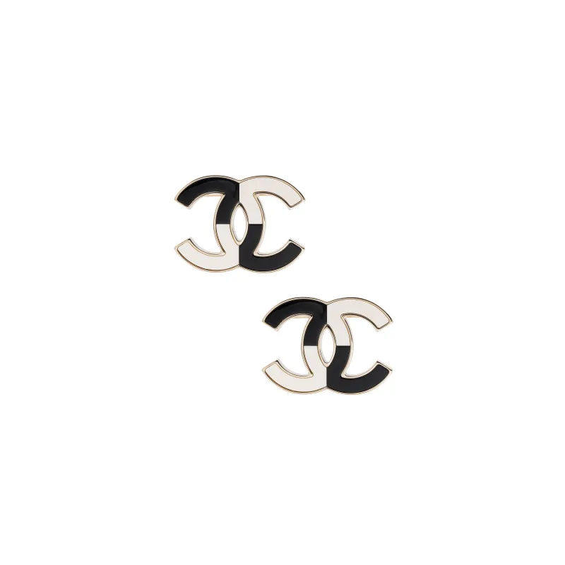 CHANEL Dual Color Cc Logo Earrings-1