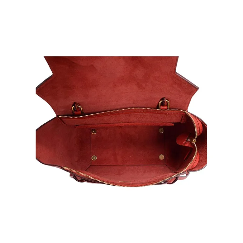 CELINE Belt Grained Cow Leather Handbag Catfish Bag Portable Crossbody Bag Shoulder Bag Women's Candy Color/Fox Red-4