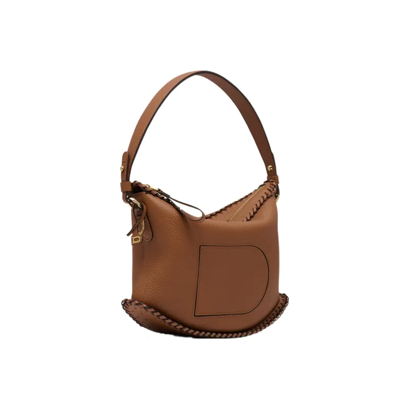 Delvau Pin Woven Stitched Leather Grain Calfskin Shoulder Bag Women's Brown-1