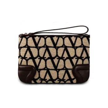 Valentino Leather Clutch Regular Women's Beige Black