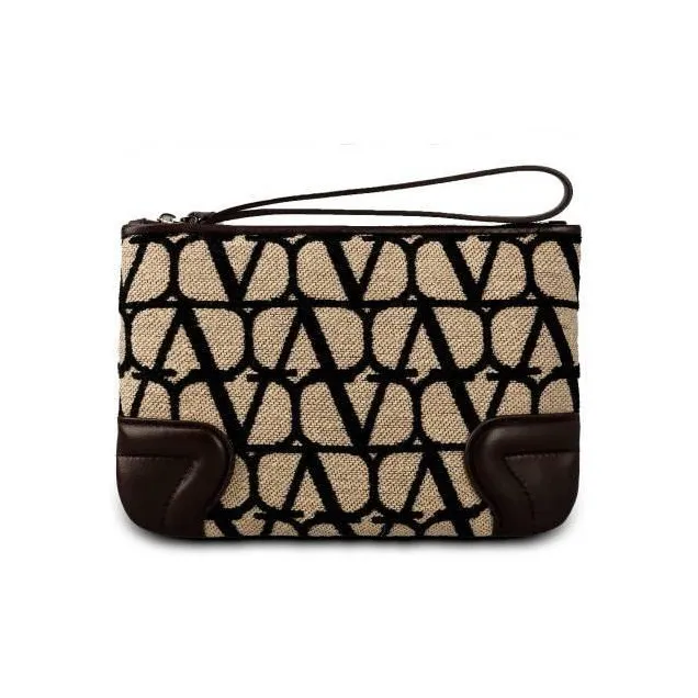 Valentino Leather Clutch Regular Women's Beige Black-0