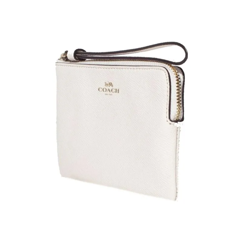 COACH Corner Zip Leather Coin Purse Clutch Wrist Bag Handbag Mini Women's White-1