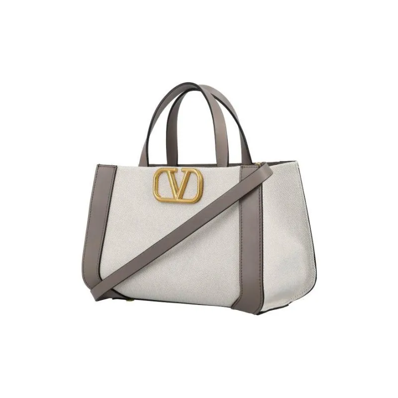 Valentino Canvas With Leather Canvas Bag, Handbag, Shoulder Bag Regular Women's Beige, Taupe-3