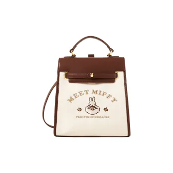 Miffy PU Canvas Backpack Medium Size Women's Brown/Ecru