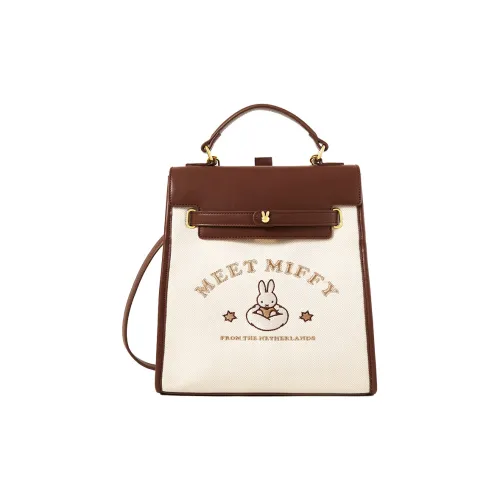 Miffy PU Canvas Backpack Medium Size Women's Brown/Ecru