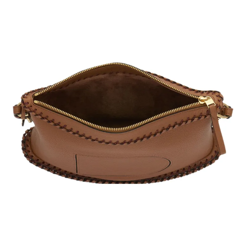 Delvau Pin Woven Stitched Leather Grain Calfskin Shoulder Bag Women's Brown-2