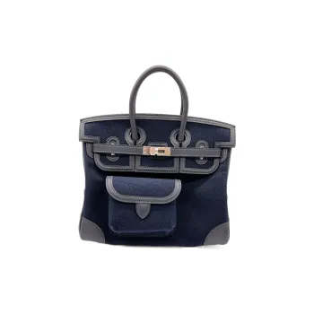 HERMES Birkin Cargo Canvas With Swift Cow Leather Birkin Bag Canvas Bag Handbags Unisex Marine Blue & Navy