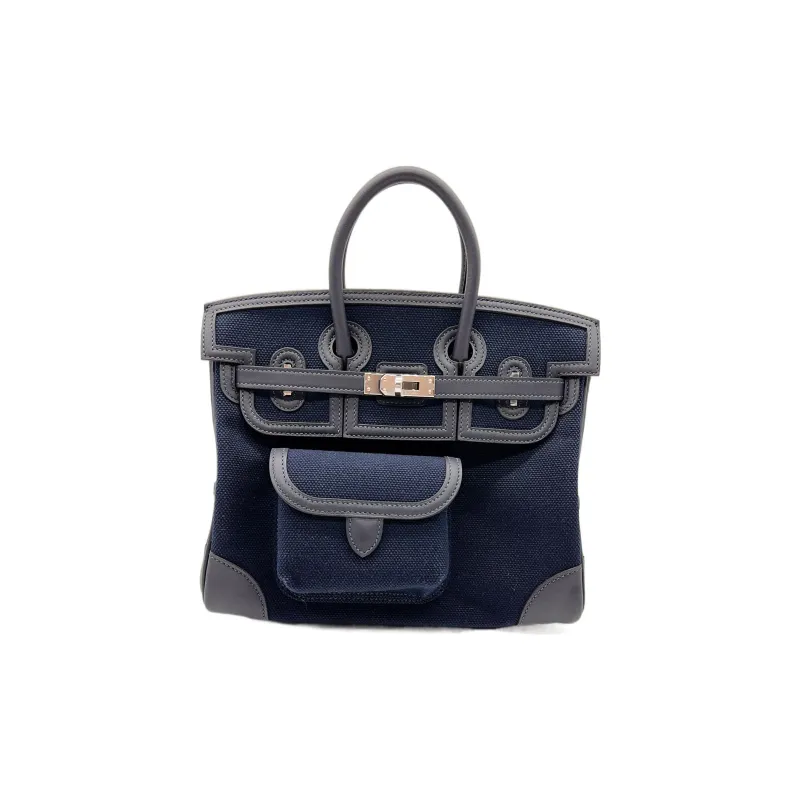 HERMES Birkin Cargo Canvas With Swift Cow Leather Birkin Bag Canvas Bag Handbags Unisex Marine Blue & Navy-0