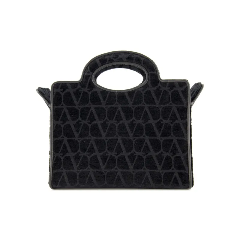 Valentino Sheepskin With Fabric Tote Shoulder Bag, Handbag Mini Women's Black-1