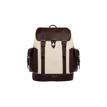 COACH Hudson Canvas With Natural Pebble Texture Backpack Tubas Men's Brown & Beige