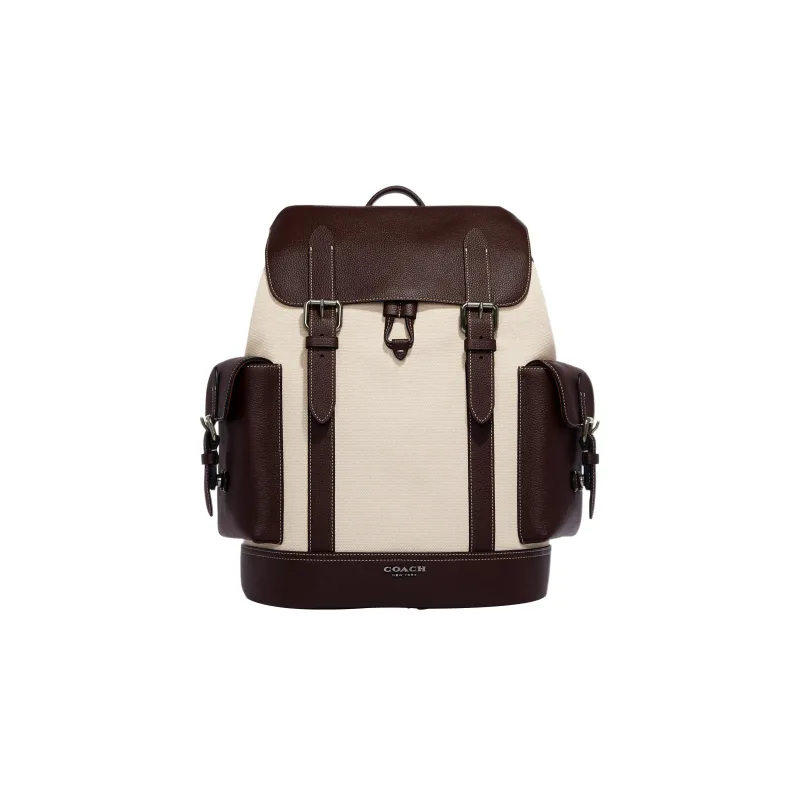 COACH Hudson Canvas With Natural Pebble Texture Backpack Tubas Men's Brown & Beige-0