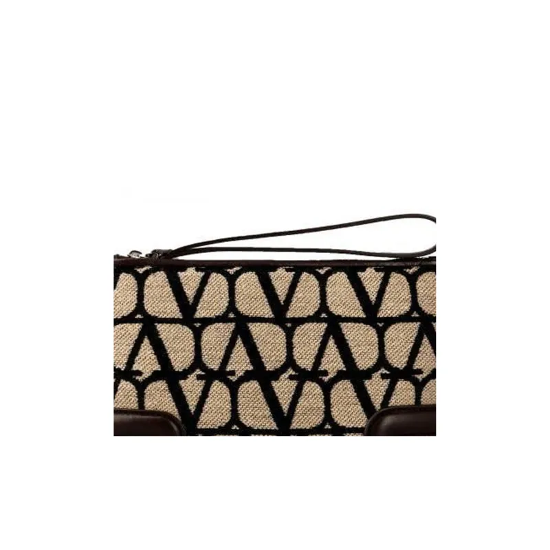 Valentino Leather Clutch Regular Women's Beige Black-7