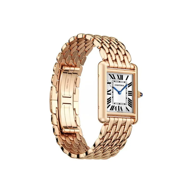 CARTIER TANK DE Manual Mechanical Movement Women's Watch 33.7*25.5mm Silver Dial 18K Rose Gold Strap-1