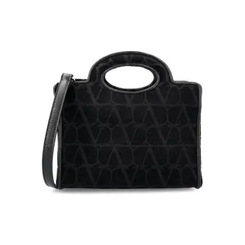 Valentino Sheepskin With Fabric Tote Shoulder Bag, Handbag Mini Women's Black