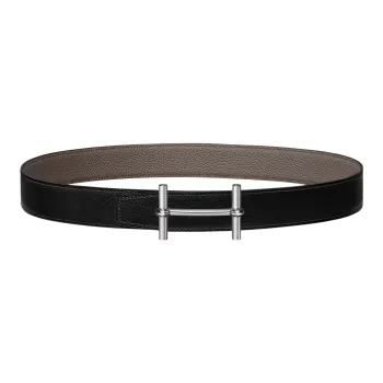 HERMES Togo Calfskin Double Sided Leather Belt Leather Belts Women's Black/Tin Gray Width  3.2cm