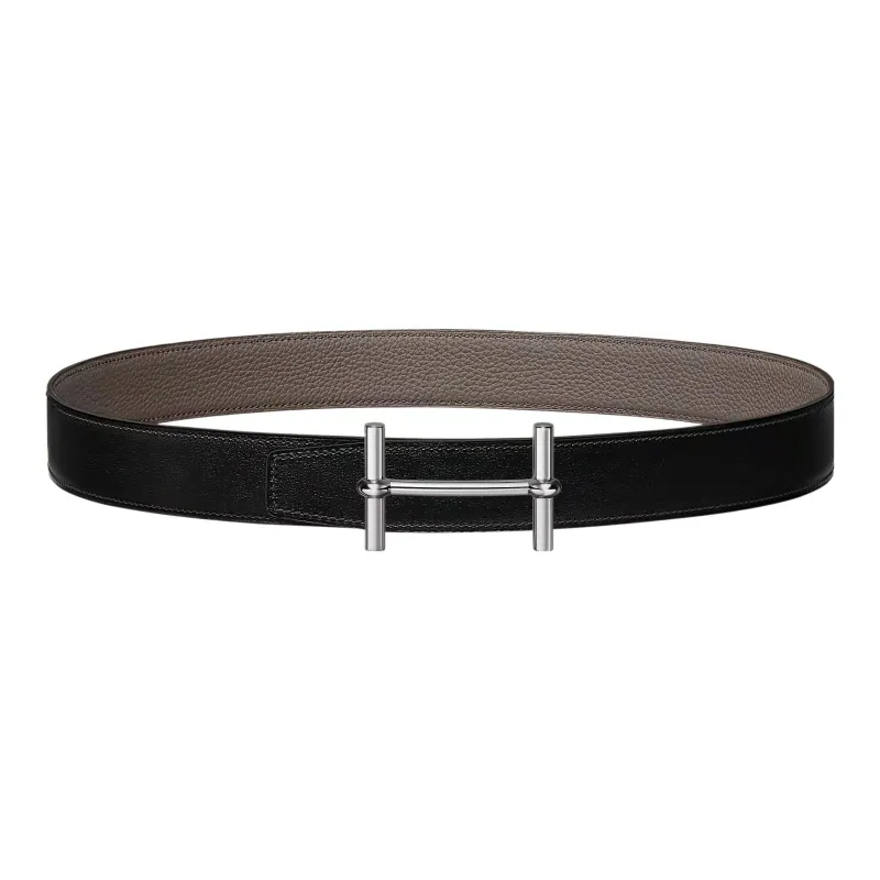 HERMES H D'Ancre Togo Calfskin Double Sided Leather Belt Leather Belts Women's Black/Tin Gray Width 3.2cm-0