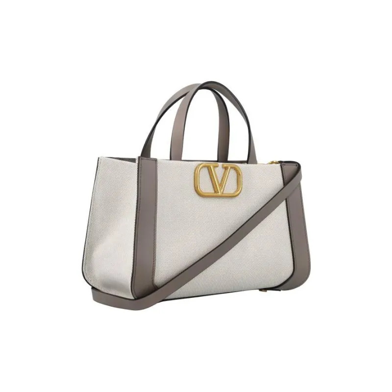 Valentino Canvas With Leather Canvas Bag, Handbag, Shoulder Bag Regular Women's Beige, Taupe-4