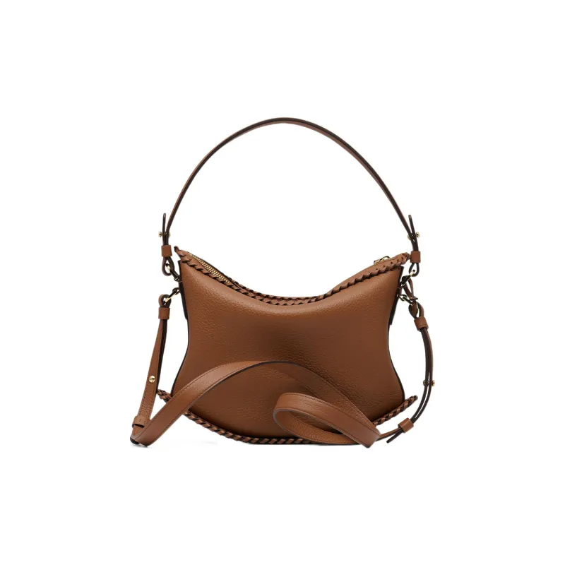 Delvau Pin Woven Stitched Leather Grain Calfskin Shoulder Bag Women's Brown-3