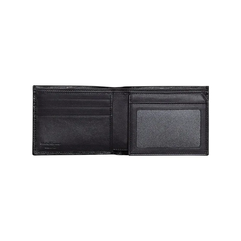FERRAGAMO GANCINI Embossed Calfskin Wallet Men's Black-3