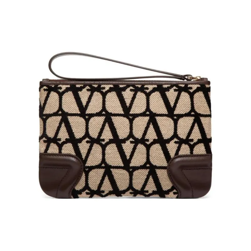 Valentino Leather Clutch Regular Women's Beige Black-6