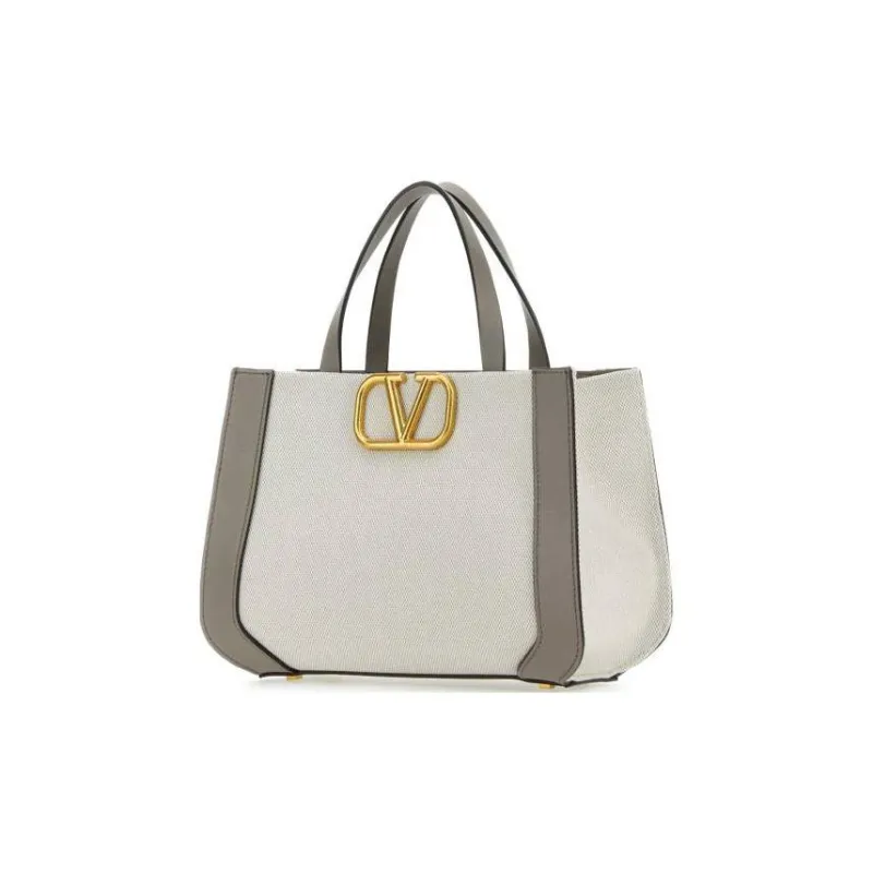 Valentino Canvas With Leather Canvas Bag, Handbag, Shoulder Bag Regular Women's Beige, Taupe-2