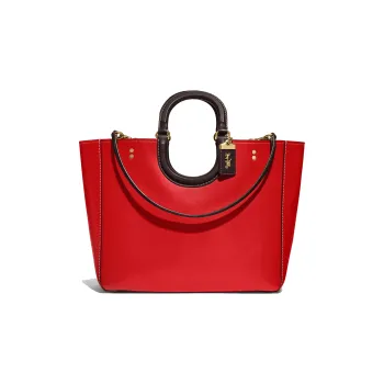COACH Glove Tanning Tote Bag Shopping Bag Handbag Shoulder Bag Large Size Women's Red