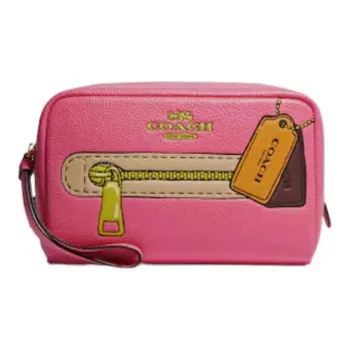COACH Dempsey Pebbled Leather Makeup Bags Clutches Small Size Women's Red